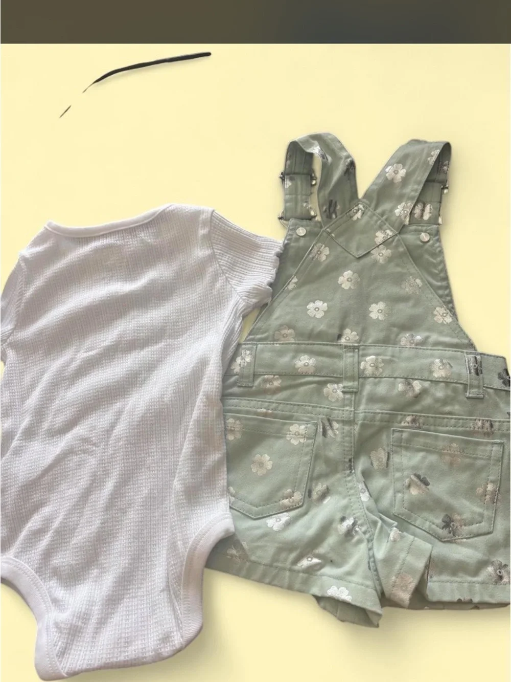 Toddler Mint Green Floral Overalls Set with White Bodysuit